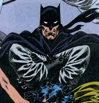 Alcatena: Batman Crouches Over a Falling Figure