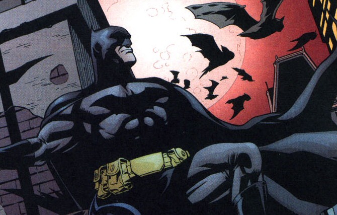 Pete Woods: Batman Watches Bats Against a Red Moon