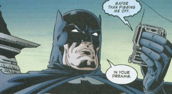 Val Semeiks: Batman Holds a walkie, Unimpressed